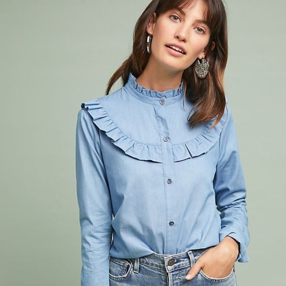 Anthropologie Tops - Anthropologie RUFFLED DENIM BUTTONDOWN new